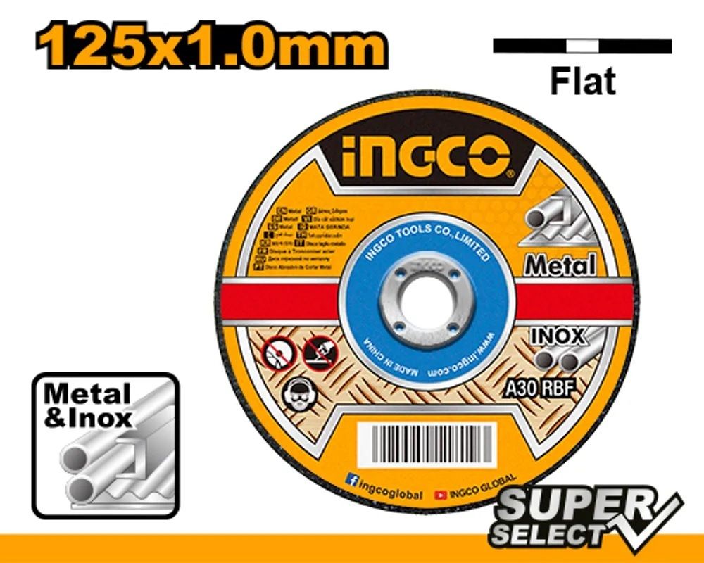 INGCO Диск отрезной по металлу и INOX 125x1.0x22.2 прямой