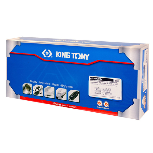 KING TONY (9-4147PRV) Набор торцевых насадок HEX, TORX и SPLINE, ложемент, 17 предметов