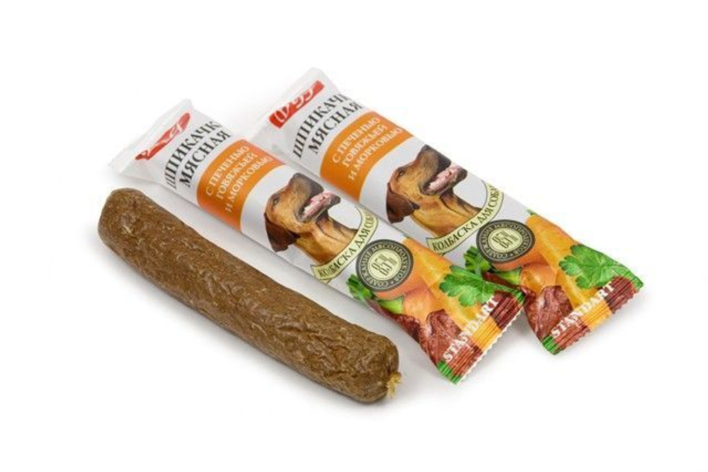 Лакомство для собак Шпикачка с печенью говяжьей и морковью, 50г ТитБит