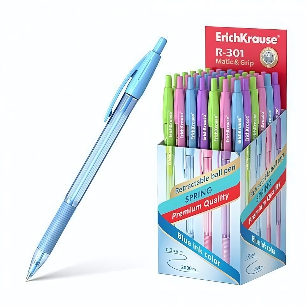 Ручка шариковая автомат. 0,7 синяя "R-301 Spring Matic&Grip" (ErichKrause)
