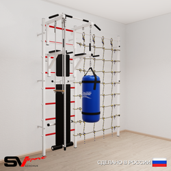 Шведская стенка Sv Sport усиленная 68610 (Турник стандарт/Брусья/Скамья/Канат/Трапеция/Цепь/Мешок 15кг/Канатный лаз)