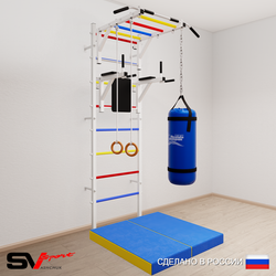 Шведская стенка Sv Sport усиленная 6415 (Турник рукоход/Брусья/Кольца/Цепь/Мешок 15кг/Мат 1м)