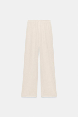 ZARA БРЮКИ WIDE LEG ИЗ ТКАНИ В ДЕРЕВЕНСКОМ СТИЛЕ, СВЕТЛО-БЕЖЕВЫЙ