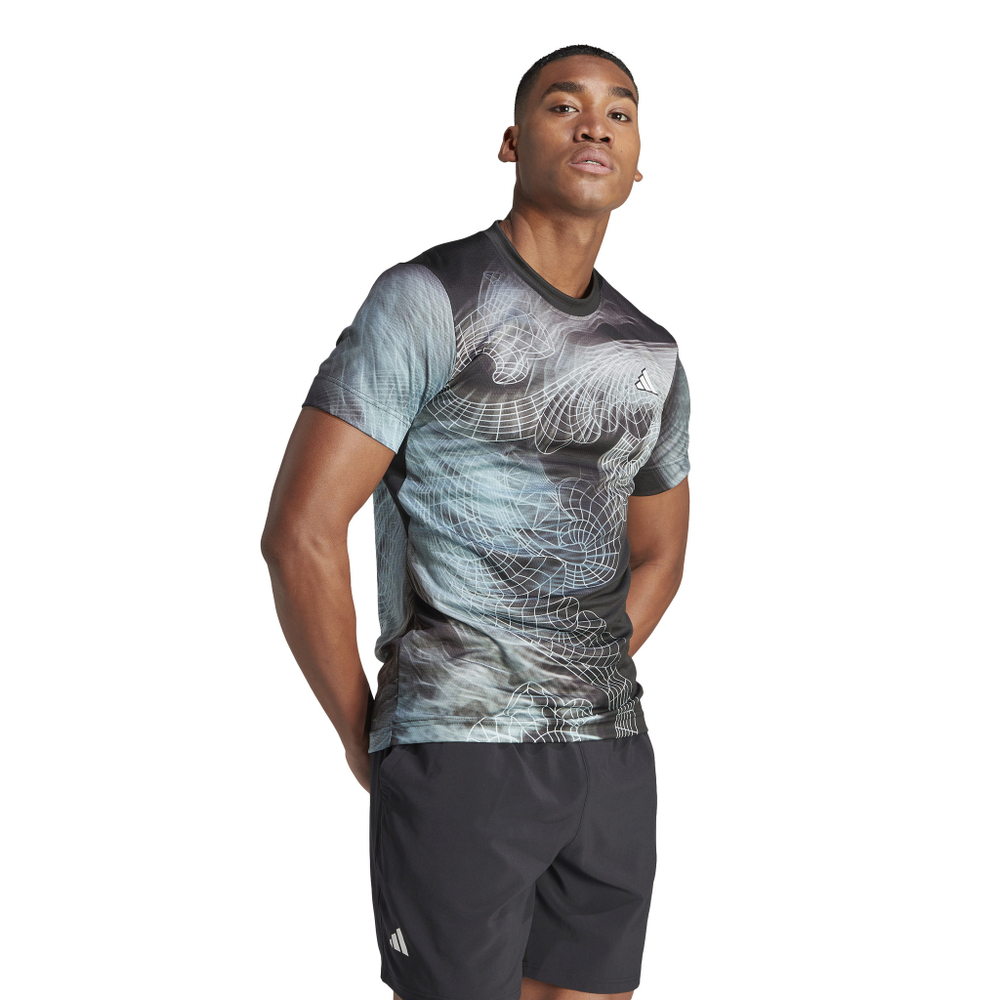Мужская теннисная футболка Adidas Printed T-Shirt Pro - black/green