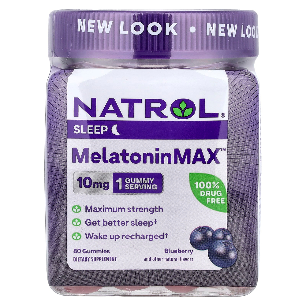 Natrol, MeltoninMax™, голубика, 10 мг, 80 жевательных мармеладок