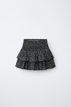 ZARA ЮБКА С ПРИНТОМ И ВОЛАНОМ, ЧЕРНЫЙ