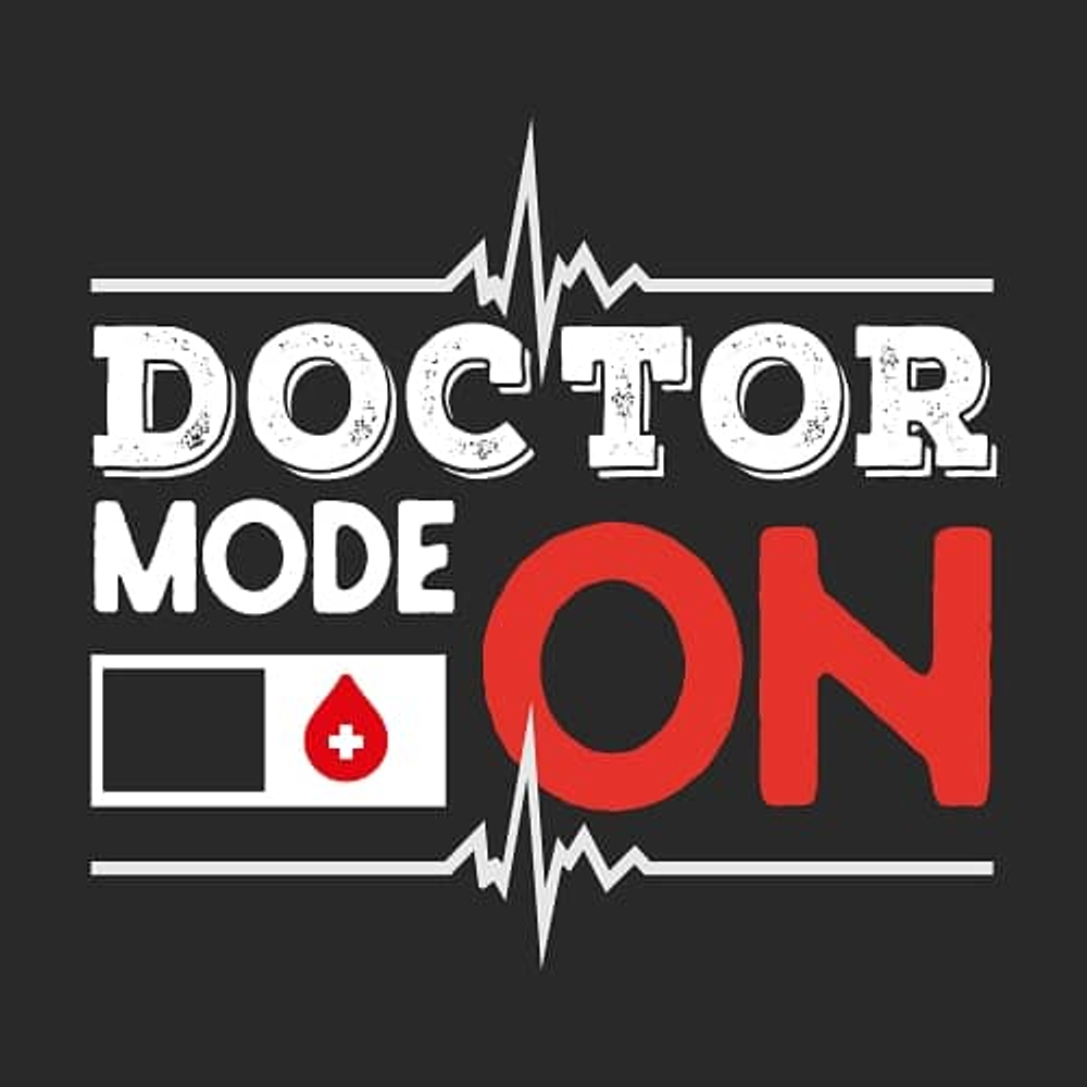 Принт для футболки врача с надписью Doctor Mode On и графикой пульса