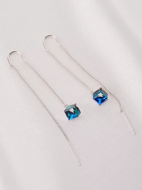 Серьги-протяжки Миражи с синими кубиками Swarovski