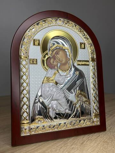 Владимирская БМ, икона арочная, красное дерево 175х225