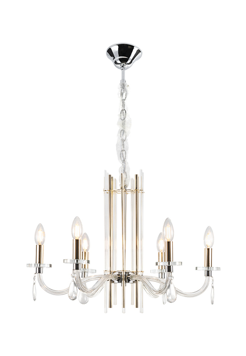 Подвесная люстра Crystal Lux AURELIO SP6 GOLD+CHROME/TRANSPARENT