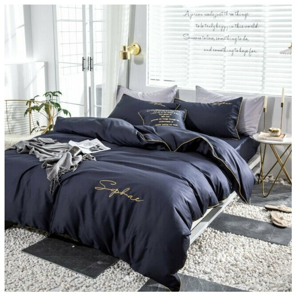 Комплект постельного белья Mency Dark blue Евро, Жатка, наволочки 50х70