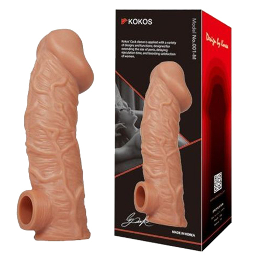 Телесная насадка на фаллос 17,6см с отверстием для мошонки Kokos Cock Sleeve 001 Size L