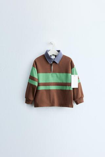 ZARA TIMELESS - ПОЛО В ПОЛОСКУ, КОРИЧНЕВЫЙ