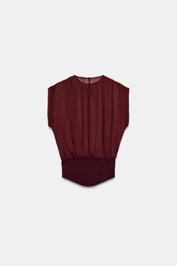 ZARA КОМБИНИРОВАННЫЙ ТОП ИЗ ЖОРЖЕТА, ШОКОЛАДНЫЙ