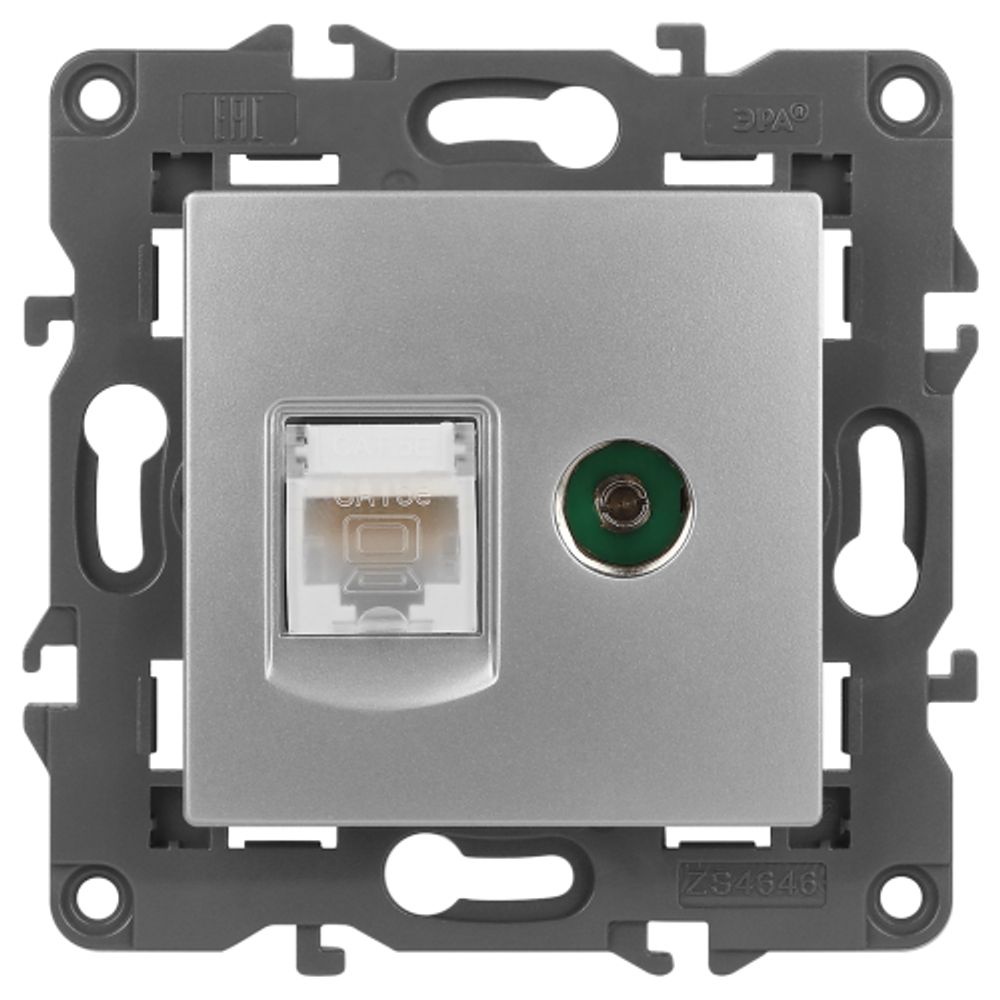 Розетка ЭРА Elegance 14-3110-03 RJ45+TV IP20 алюминий | Эра Elegance