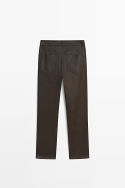 Massimo Dutti Вощеные прямые брюки, коричневый