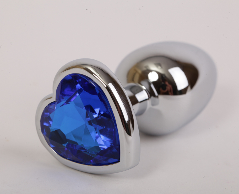 Пробка металлическая 7,5х2,8см с сердечком синий страз 47105-MM
