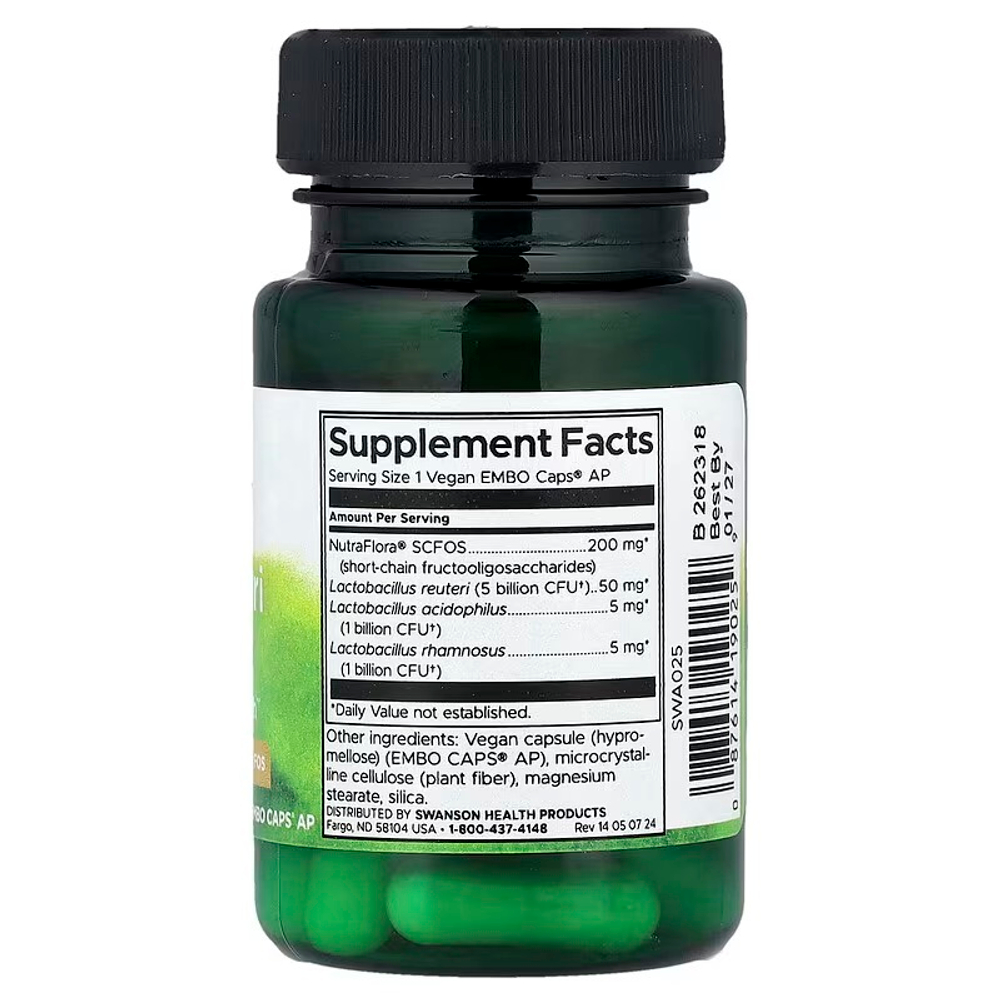 Swanson, Л. Рейтери Плюс, лактобактерии реутери, 30 веганских капсул EMBO Caps® AP