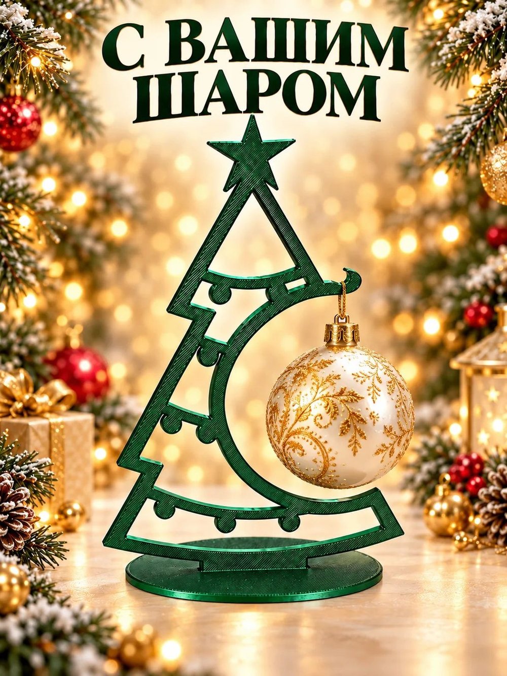 Ёлочка-подставка для новогоднего шара 21 см, тёмно-зелёная (3D077-4)