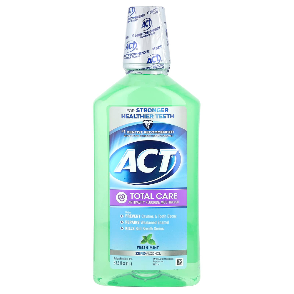ACT, Total Care, ополаскиватель для рта с фторидом, против кариеса, без спирта, свежая мята, 1 л (33,8 жидк. унции)