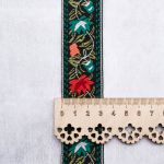 Лента (тесьма) жаккардовая 33.0 мм / 7 метров, оранжевые цветы, 11820