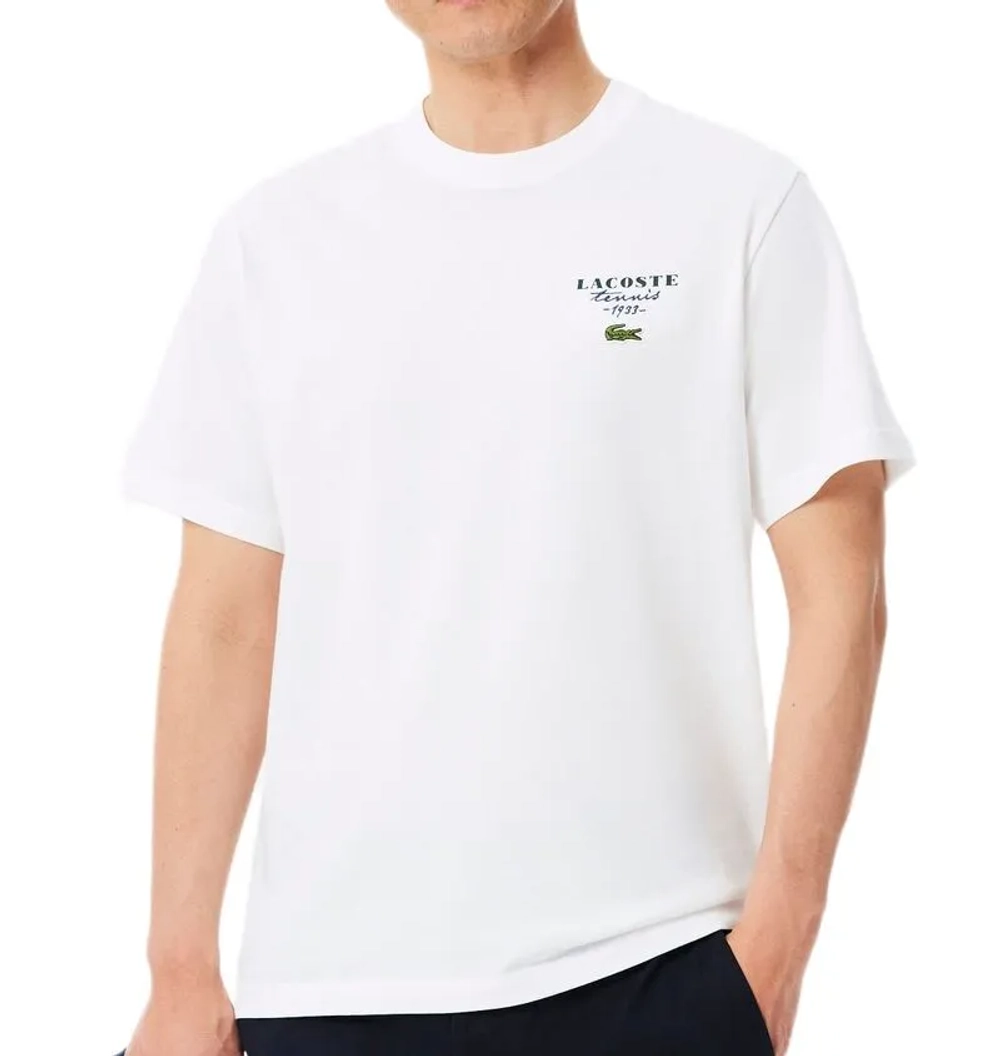 Мужская теннисная футболка Lacoste Embroidered Accent Tennis Print Jersey - white