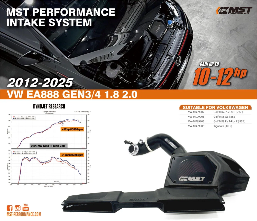 Система холодного впуска MST Performance MQB VW/Audi/Seat/Skoda Gen3 EA888 1.8/2.0T Cold Air Intake System - With High Flow (HYBRID Turbo Inlet)