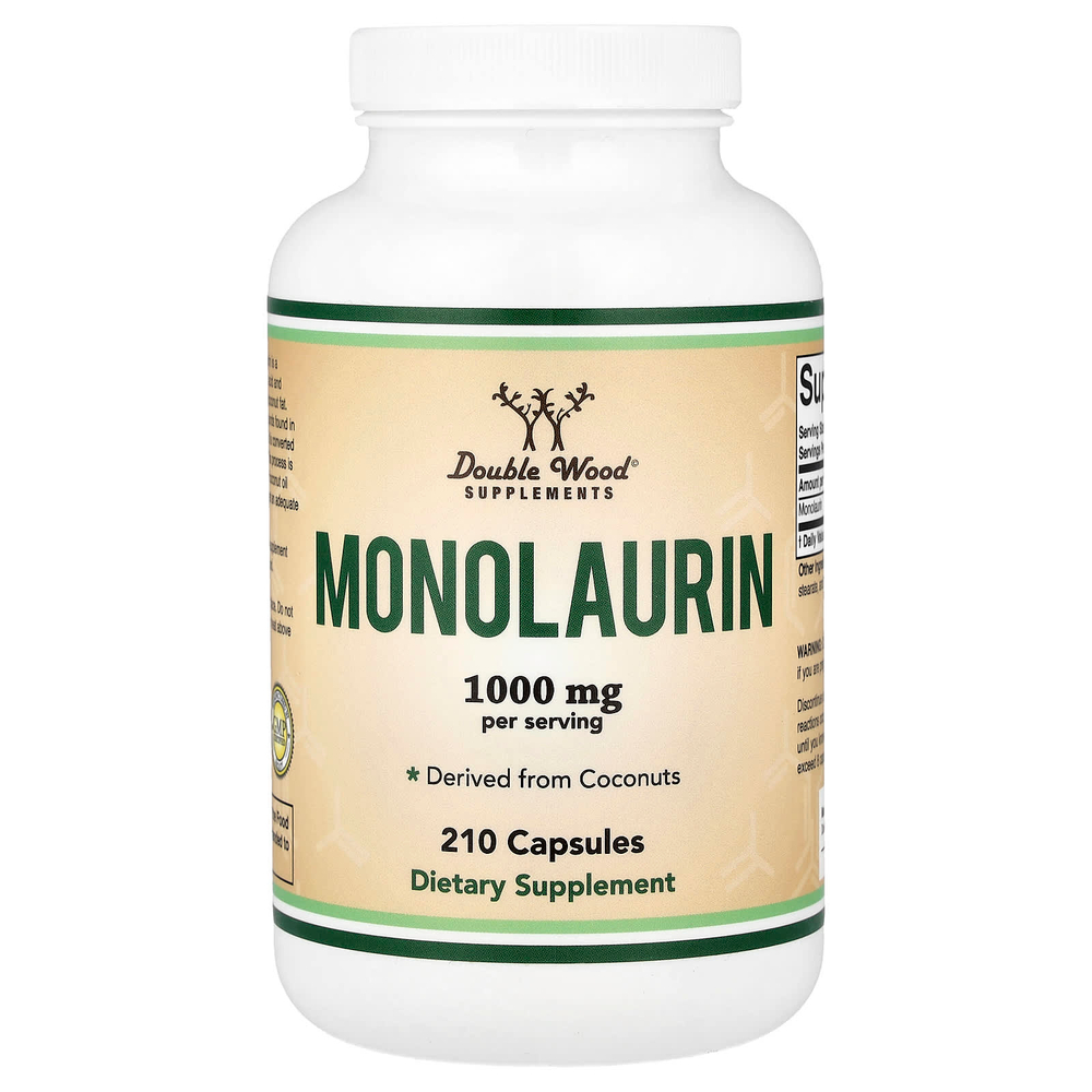 Double Wood Supplements, монолаурин, 210 капсул (500 мг в 1 капсуле)