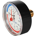 Термоманометр аксиальный STOUT - 1/2" (D80 мм, шкала 0-120°C/0-6 бар, с запорным клапаном)