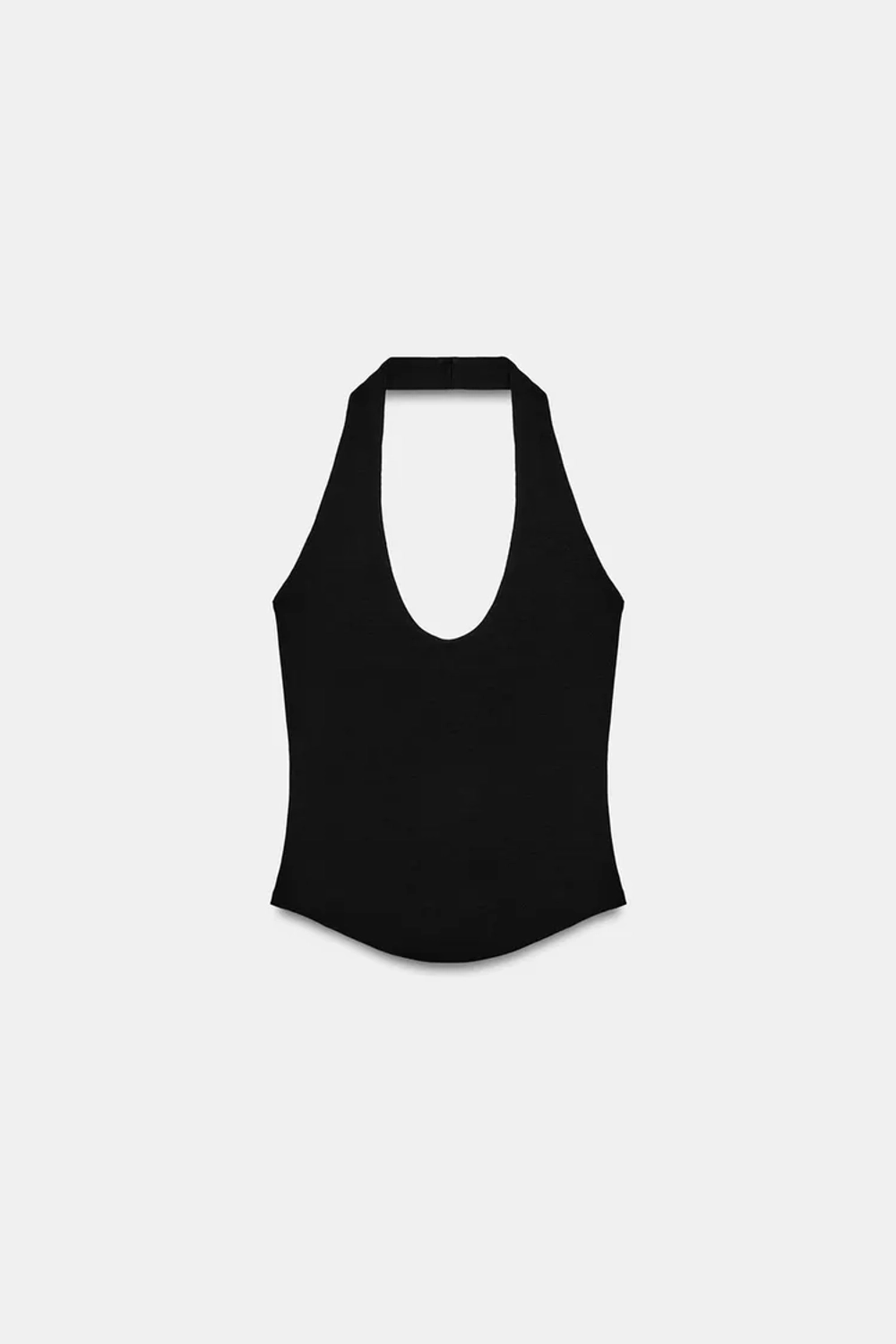 ZARA ТОП С ГОРЛОВИНОЙ ХАЛТЕР И ЗАКРУГЛЕННЫМ НИЗОМ, ЧЕРНЫЙ