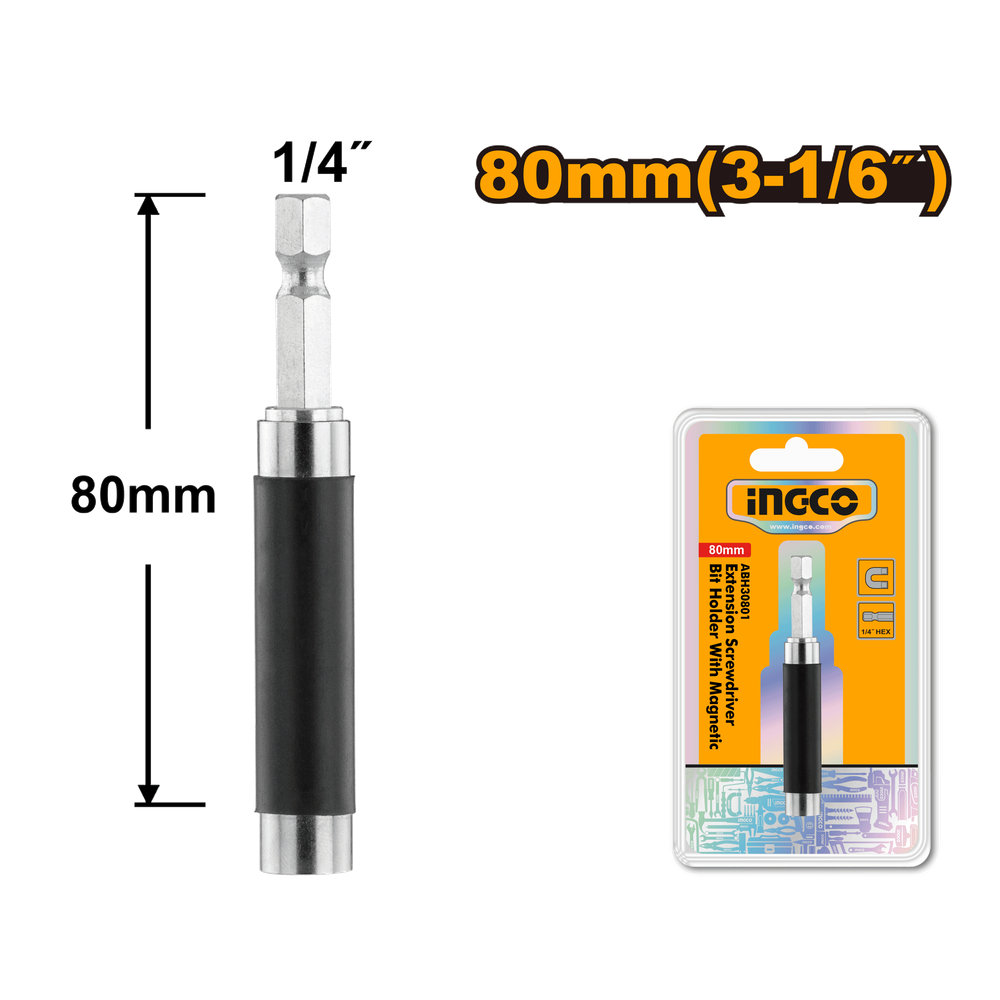 Держатель удлиненный для бит магнитный INGCO ABH30801 80 мм Держатель удлиненный для бит магнитный INGCO ABH30801 80 мм