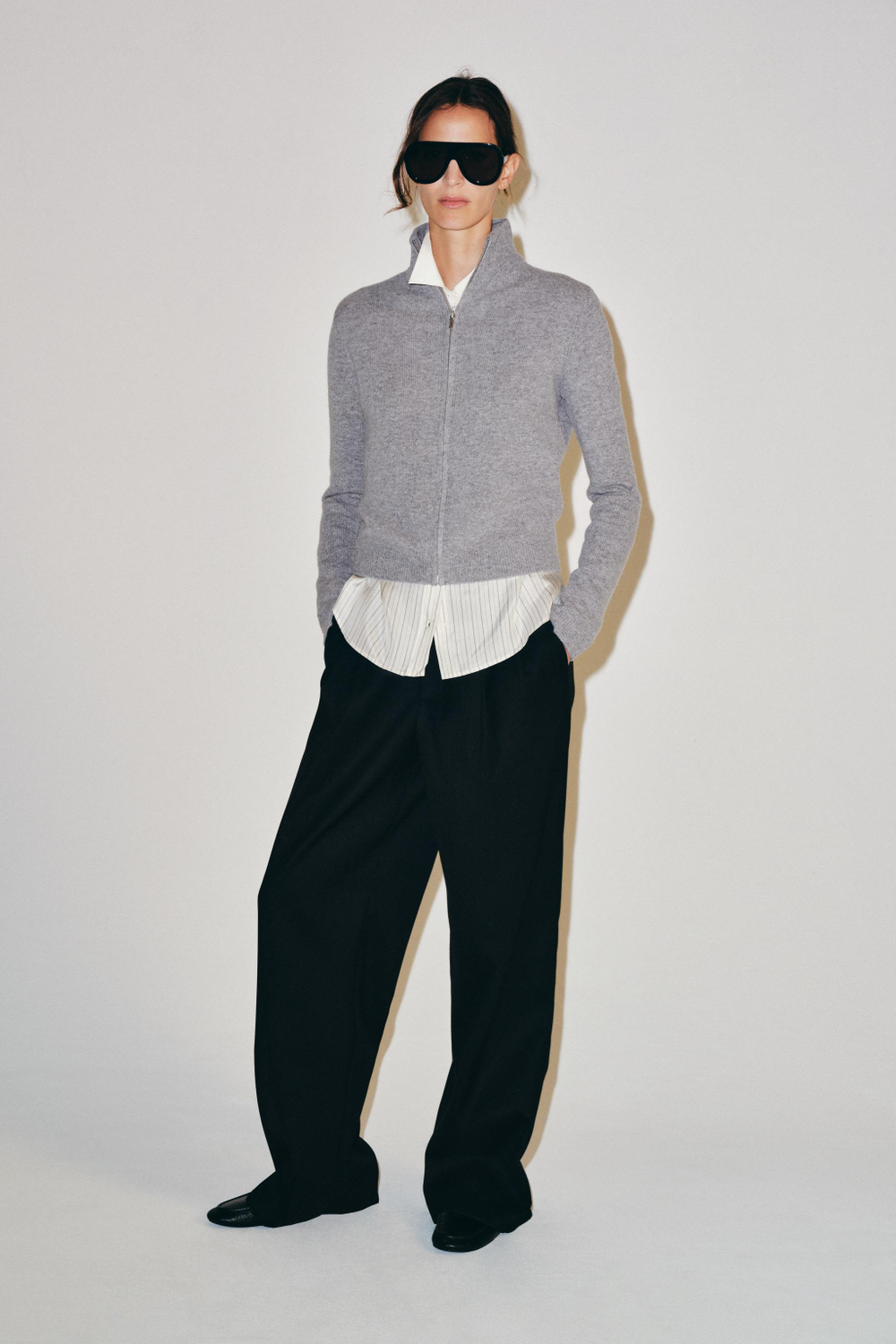 ZARA КАРДИГАН НА МОЛНИИ ИЗ 100% ШЕРСТИ, СЕРЫЙ
