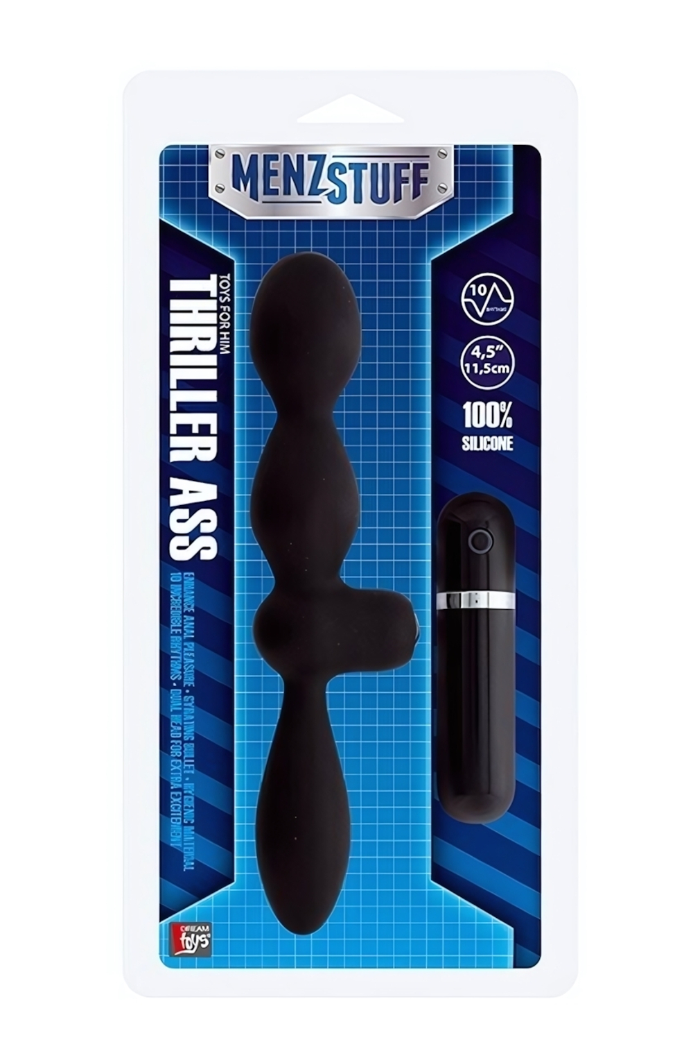 Чёрная двусторонняя вибровтулка MENZSTUFF THRILLER ASS DUAL HEAD (Цвет: черный)