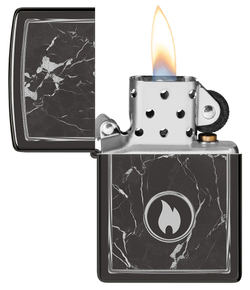 Зажигалка ZIPPO Marble Flame с покрытием High Polish Black, латунь/сталь, черная, глянцевая, 38x13x5