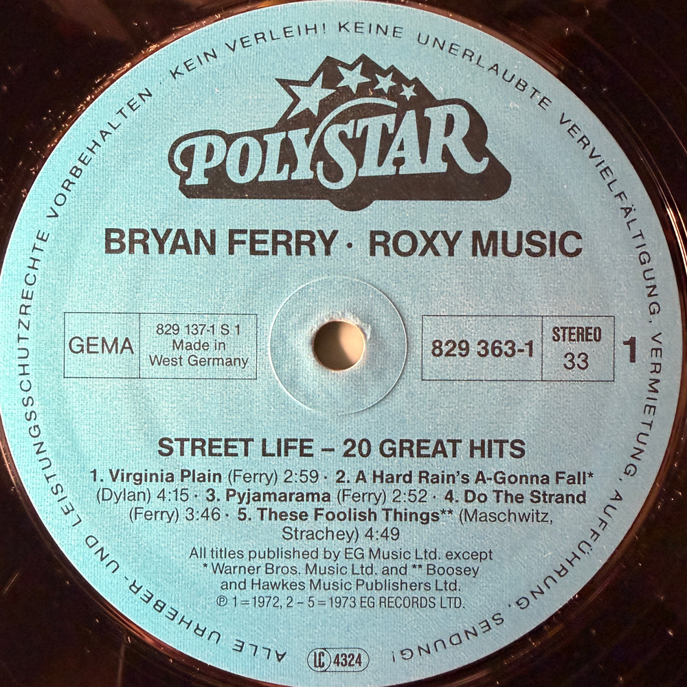 Roxy Music / Bryan Ferry ‎– Street Life - 20 Great Hits 2LP (Германия 1986г.)