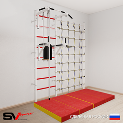 Шведская стенка Sv Sport 57640 (Турник стандарт/Брусья/Канат/Трапеция/Мат 2м/Канатный лаз)