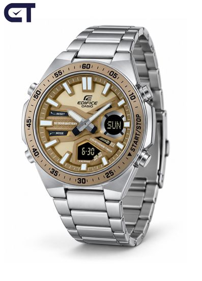 CASIO EFV-C110D-5ADF EDIFICE мужские наручные часы — стальной хронограф с золотисто-бежевым циферблатом