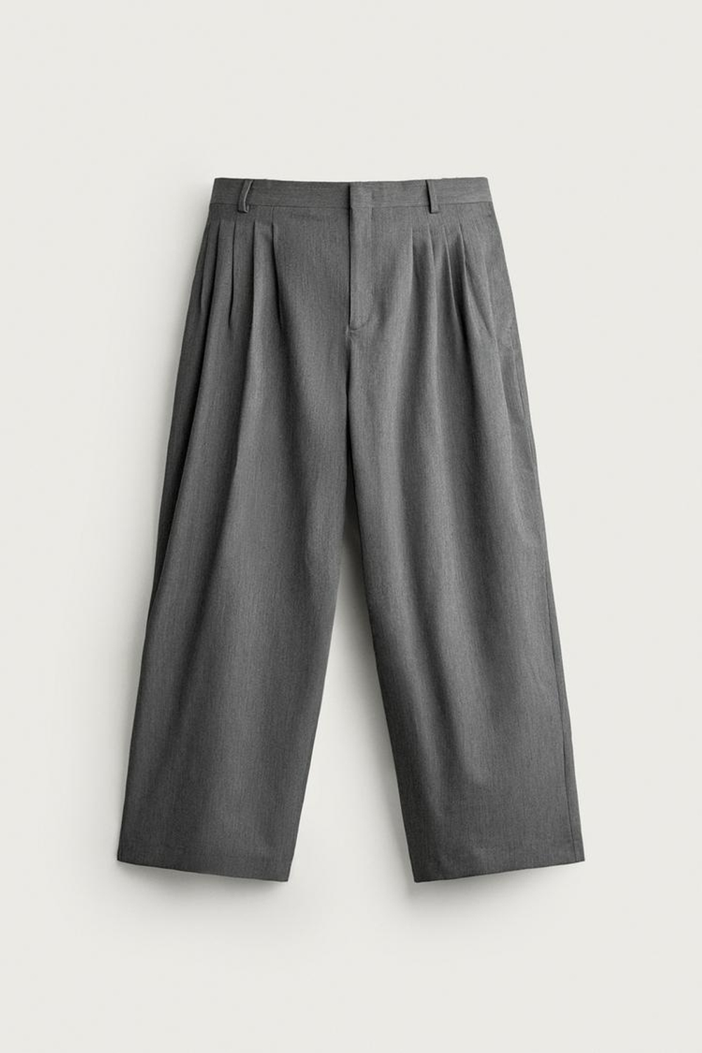 ZARA БРЮКИ WIDE-LEG СО СКЛАДКАМИ, СЕРЫЙ