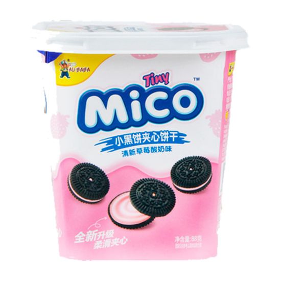 Печенье Tiny Mico Small Black Sandwich Fresh Strawberry Yogurt со вкусом клубники и йогурта, 88 г (Китай)