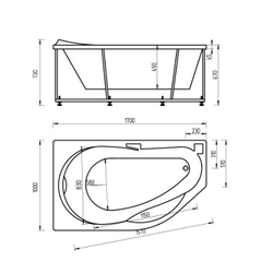 Акриловая ванна Aquatek (Акватек) Таурус 170x100 L, с каркасом и сливом-переливом
