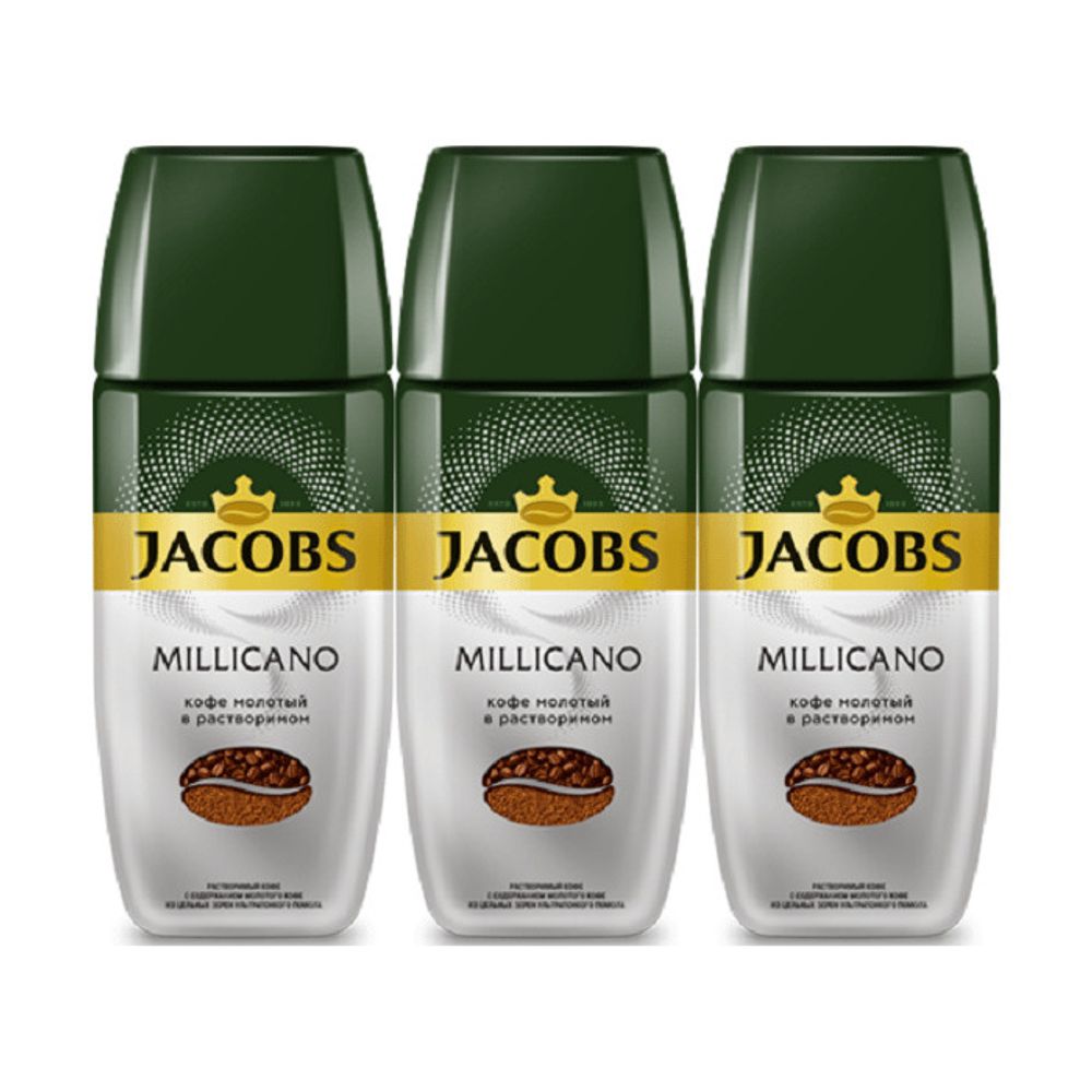 Кофе растворимый Jacobs Millicano стеклянная банка 90 г 3 шт