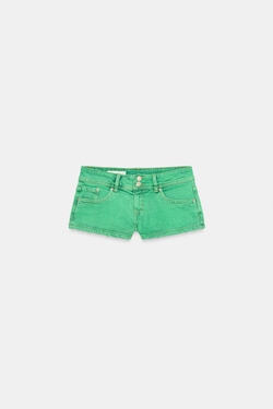 ZARA ДЖИНСОВЫЕ МИНИ-ШОРТЫ TRF С НИЗКОЙ ПОСАДКОЙ, ЗЕЛЕНЫЙ