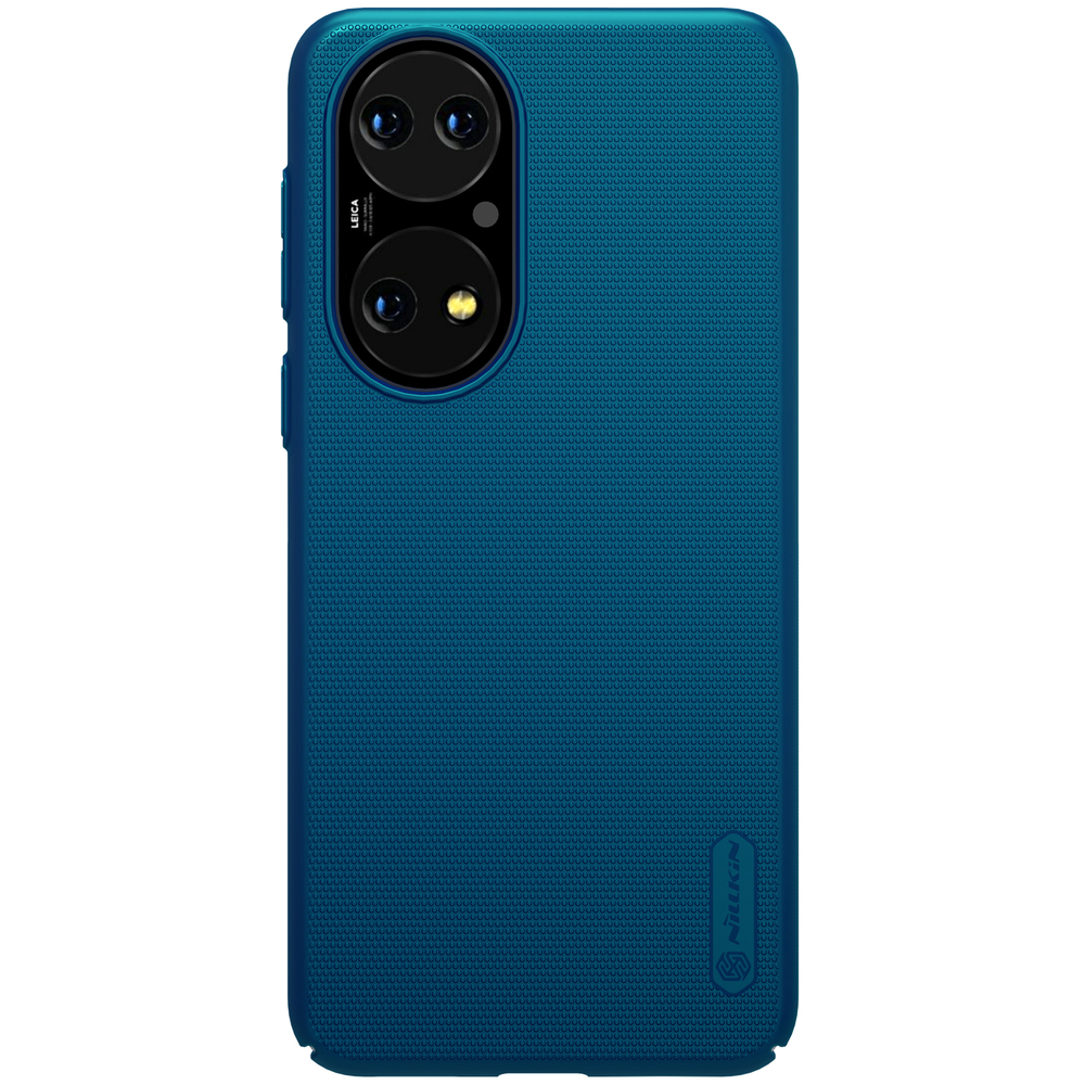 Тонкий жесткий чехол синего цвета (Peacock Blue) от Nillkin для Huawei P50 и P50E, серия Super Frosted Shield