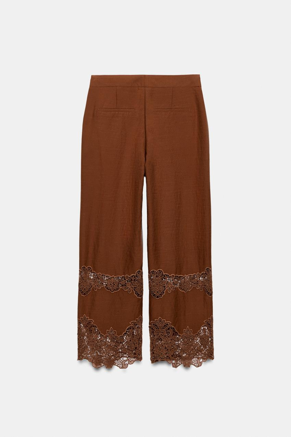 ZARA БРЮКИ С АЖУРНОЙ ВЫШИВКОЙ, КАРАМЕЛЬНЫЙ