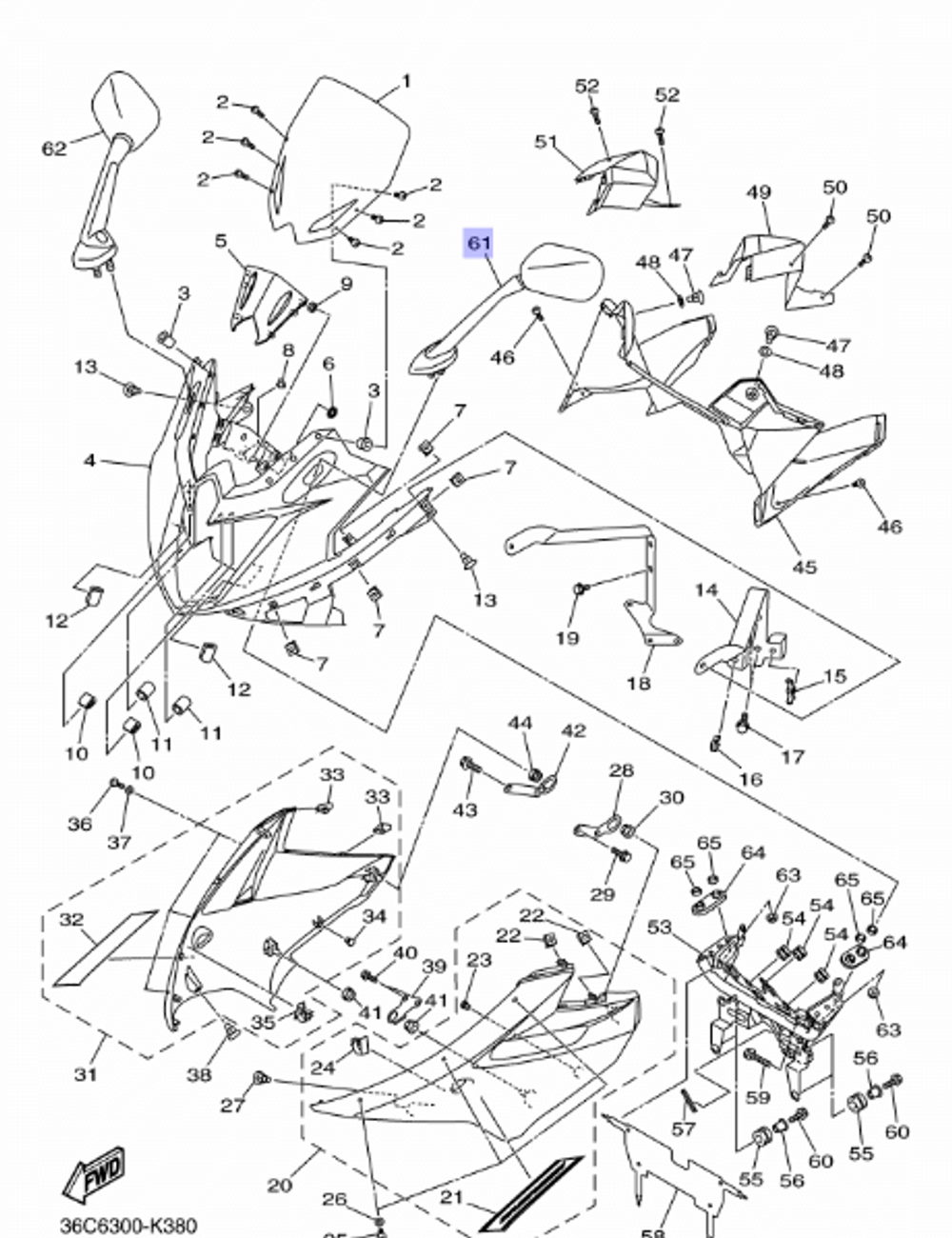 Зеркало левое Yamaha XJ6 36C262800000