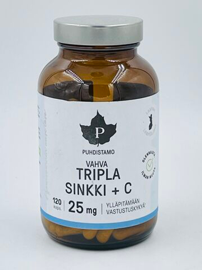 Тройной Цинк + витамин C Puhdistamo Tripla Sinkki+С, 120 капсул (из Финляндии)