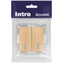 Выключатель Intro Accent 6-105-11 двойной с подсветкой, 10А-250В, IP20, СУ, AL/CU, сосна | Intro