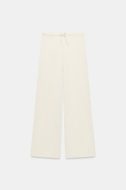 ZARA БРЮКИ ПАЛАЦЦО ИЗ ФАКТУРНОЙ ТКАНИ, ЭКРЮ