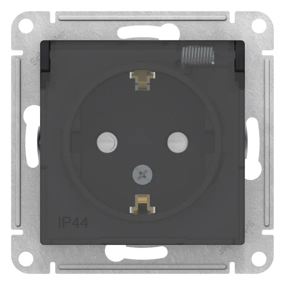 Розетка с крышкой Systeme Electric AtlasDesign Aqua Карбон ATN441046