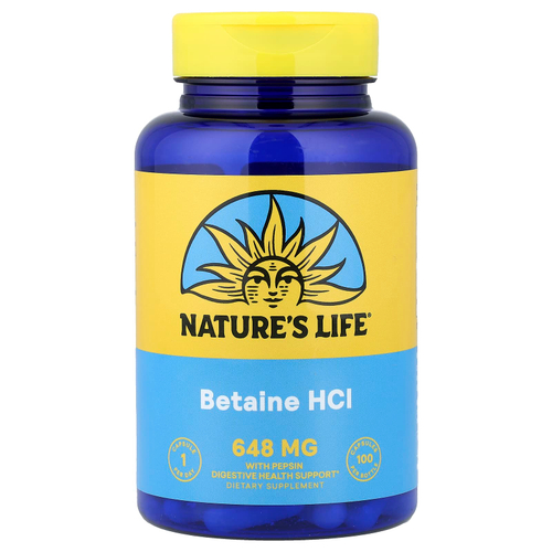 Nature's Life, бетаина гидрохлорид с пепсином, 100 капсул
